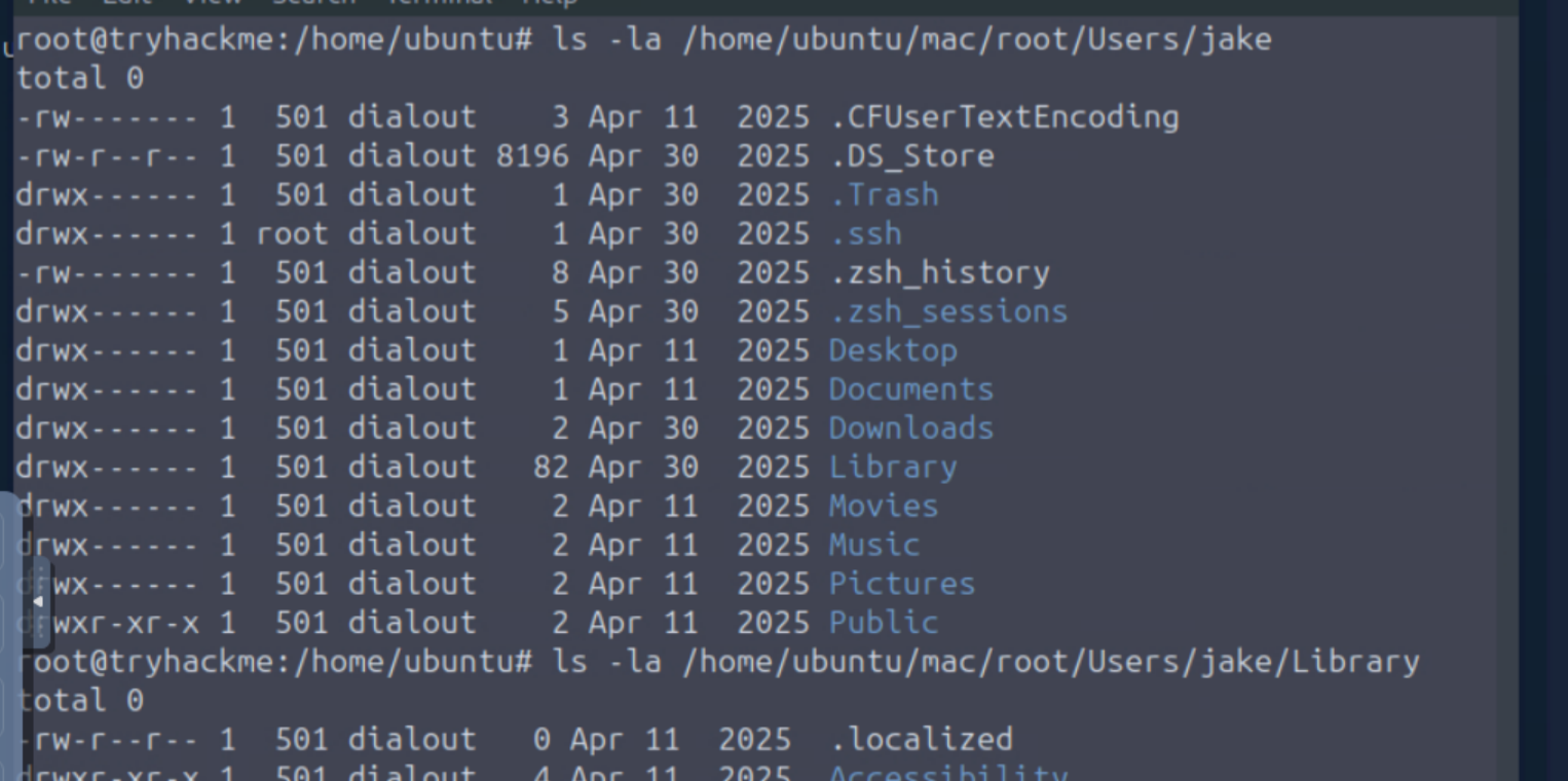 ls -la of jake's Library directory